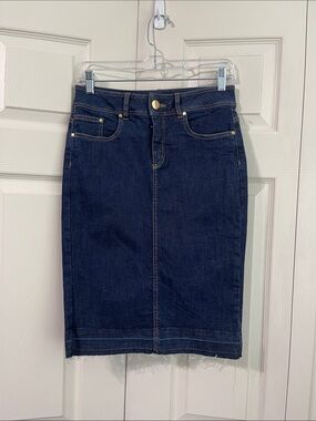 ELA Jeans by Studio F Colombia Denim Pencil Skirt - Dark Wash Raw Hem  #0474